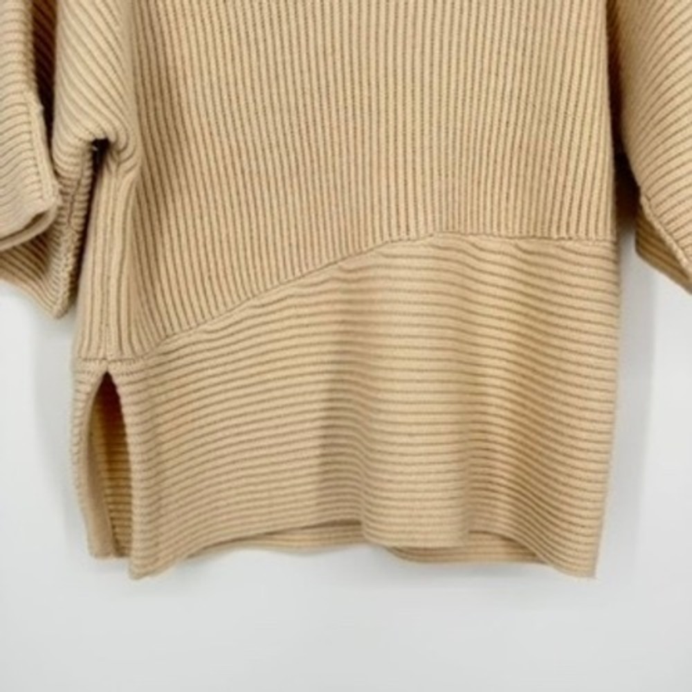 AYR Ribbed Asymmetrical Sweater Cream Wool Alpaca Mixed Mock Neck Short Sleeve M - Picture 9 of 13